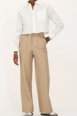 My Jewellery Pantalon Aspect Cuir Beige Avec Poches Clearance