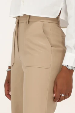 My Jewellery Pantalon Aspect Cuir Beige Avec Poches Clearance