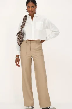 My Jewellery Pantalon Aspect Cuir Beige Avec Poches Clearance
