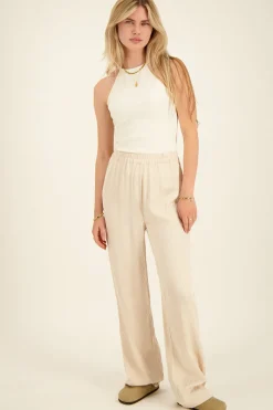 My Jewellery Pantalon Beige En Jacquard Effet Satin New