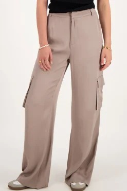My Jewellery Pantalon Cargo Ample à Effet Satin Taupe Outlet