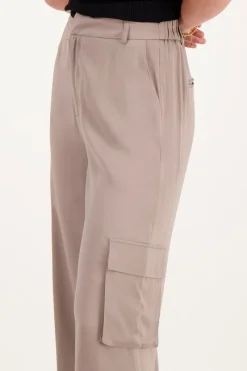 My Jewellery Pantalon Cargo Ample à Effet Satin Taupe Outlet
