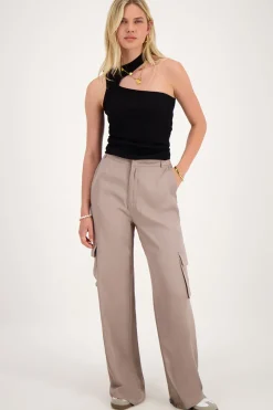 My Jewellery Pantalon Cargo Ample à Effet Satin Taupe Outlet