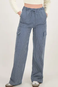 My Jewellery Pantalon Cargo Large à Rayures Bleues Clearance