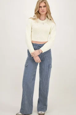 My Jewellery Pantalon Cargo Large à Rayures Bleues Clearance