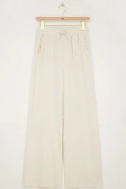 My Jewellery Pantalon En Lin Beige à Pinces Outlet