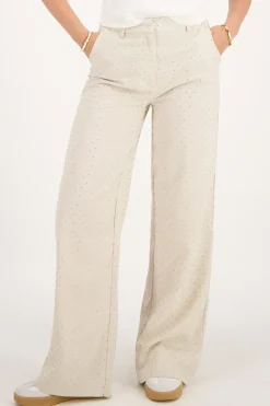 My Jewellery Pantalon En Lin Beige Avec Clous Online
