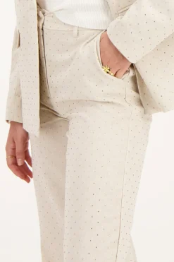 My Jewellery Pantalon En Lin Beige Avec Clous Online