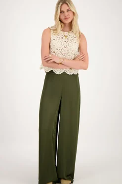 My Jewellery Pantalon En Satin Vert Avec Ceinture élastiquée Vert/Vert foncé New