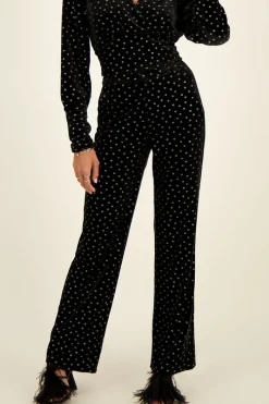 My Jewellery Pantalon En Velours Noir Et Fleurs Argentées Sale