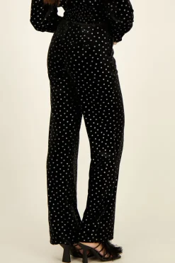 My Jewellery Pantalon En Velours Noir Et Fleurs Argentées Sale