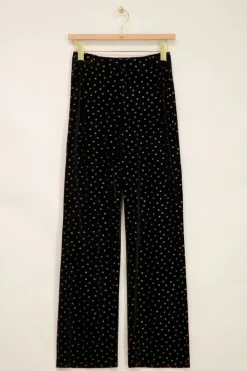 My Jewellery Pantalon En Velours Noir Et Fleurs Argentées Sale