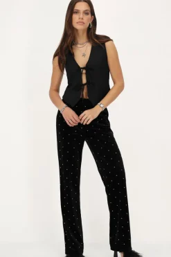 My Jewellery Pantalon En Velours Noir Avec Perles Best