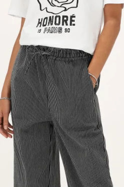 My Jewellery Pantalon Large à Rayures es Et Blanches Avec Ceinture élastique Noir Discount