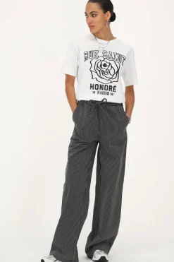 My Jewellery Pantalon Large à Rayures es Et Blanches Avec Ceinture élastique Noir Discount