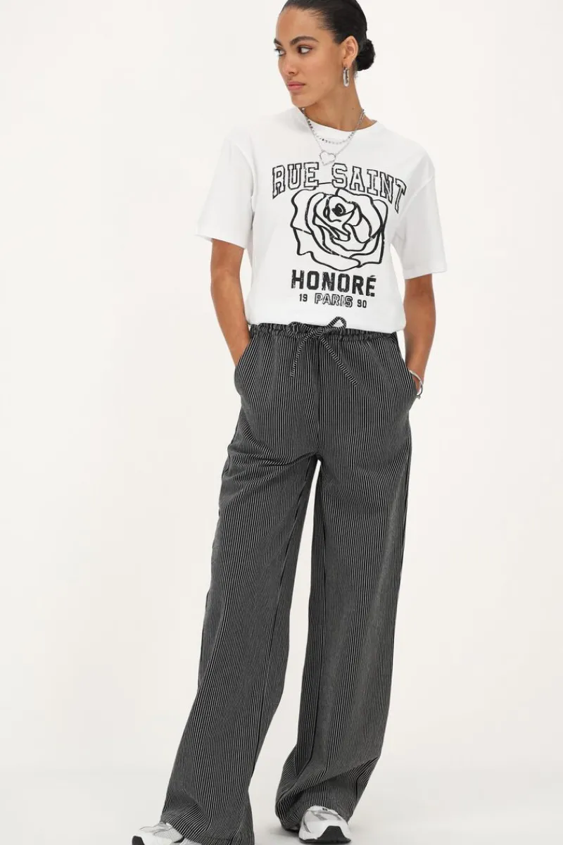My Jewellery Pantalon Large à Rayures es Et Blanches Avec Ceinture élastique Noir Discount