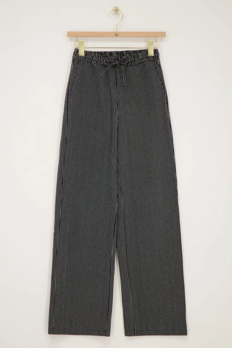 My Jewellery Pantalon Large à Rayures es Et Blanches Avec Ceinture élastique Noir Discount