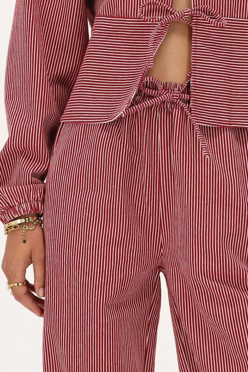 My Jewellery Pantalon Large à Rayures s Et Blanches Avec Ceinture élastique Rouge Clearance