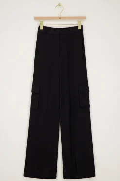 My Jewellery Pantalon Large Cargo Effet Satin Noir Clearance