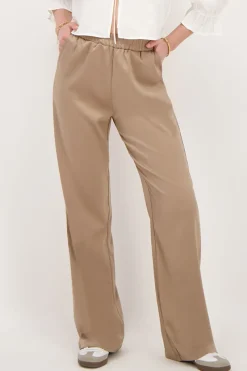 My Jewellery Pantalon Large En Satin Avec Ceinture élastiquée Beige New