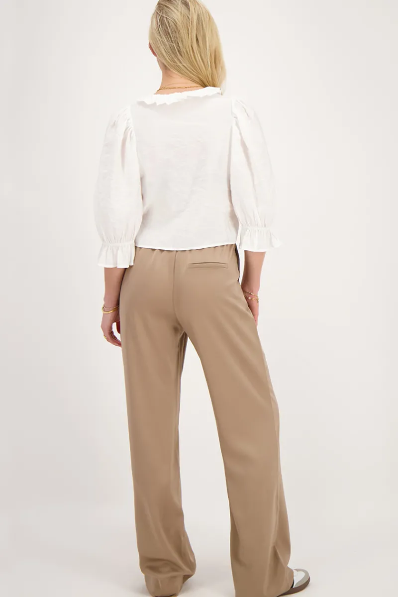 My Jewellery Pantalon Large En Satin Avec Ceinture élastiquée Beige New