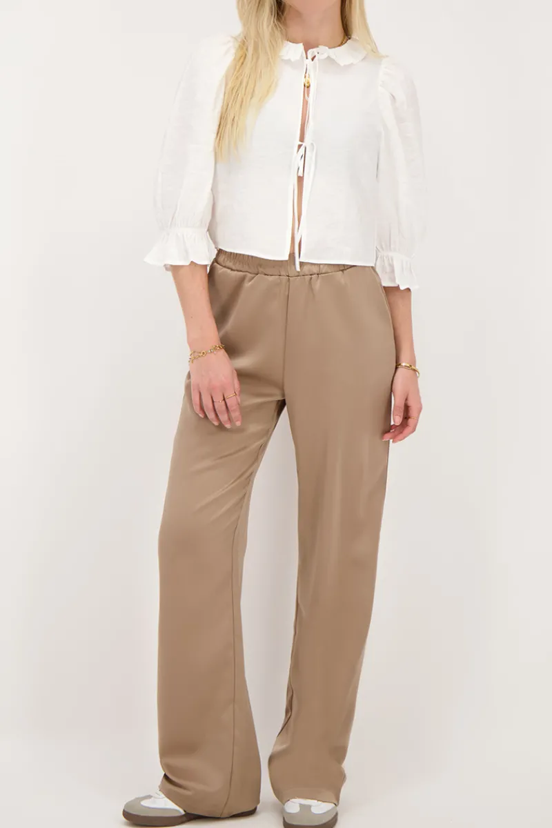 My Jewellery Pantalon Large En Satin Avec Ceinture élastiquée Beige New