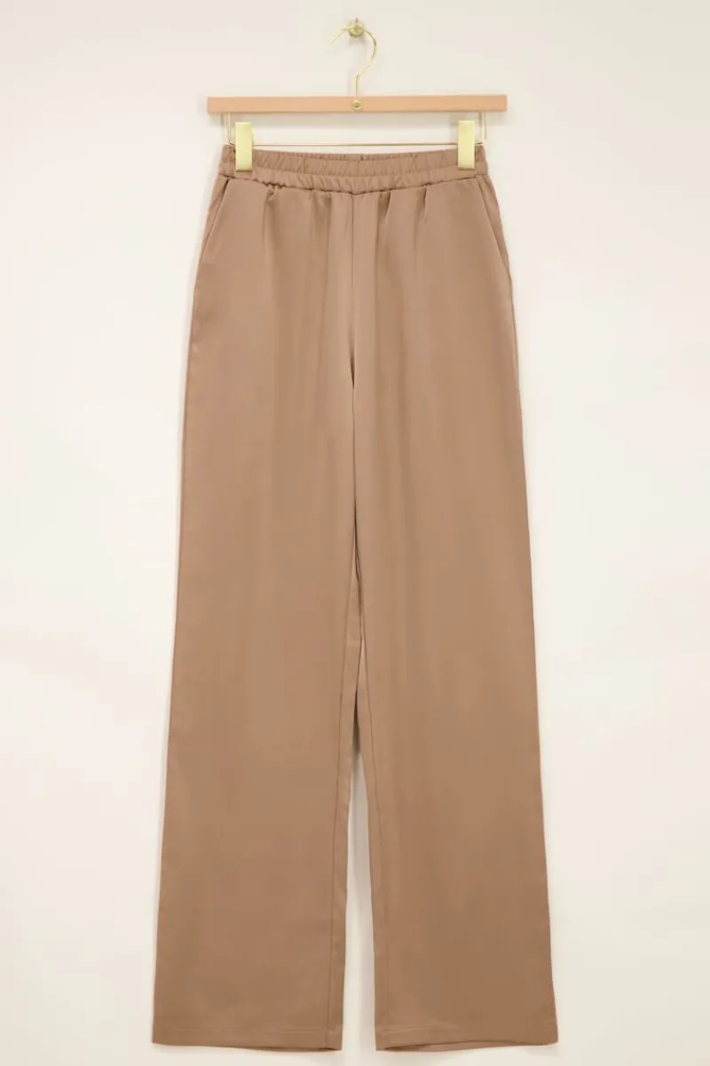 My Jewellery Pantalon Large En Satin Avec Ceinture élastiquée Beige New