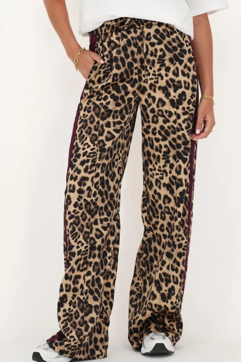 My Jewellery Pantalon Large En Satin Imprimé Léopard Avec Ruban Violet Marron Online