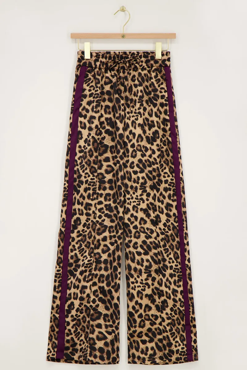 My Jewellery Pantalon Large En Satin Imprimé Léopard Avec Ruban Violet Marron Online