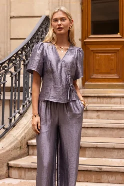 My Jewellery Pantalon Large Gris Satiné Sale