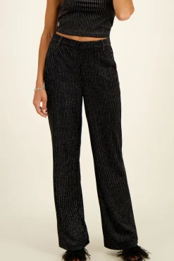 My Jewellery Pantalon Large Noir En Velours à Fines Rayures En Lurex Best