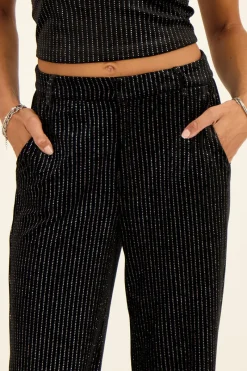 My Jewellery Pantalon Large Noir En Velours à Fines Rayures En Lurex Best