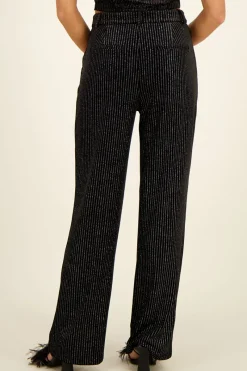 My Jewellery Pantalon Large Noir En Velours à Fines Rayures En Lurex Best