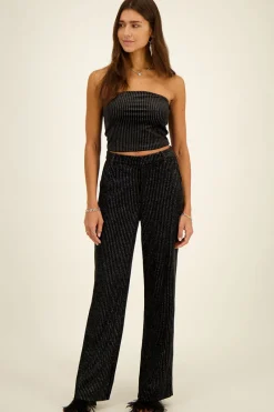 My Jewellery Pantalon Large Noir En Velours à Fines Rayures En Lurex Best