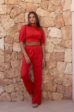 My Jewellery Pantalon Large Rouge Avec Ceinture élastique Outlet