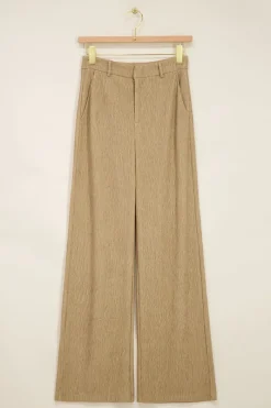 My Jewellery Pantalon évasé Côtelé Beige Discount