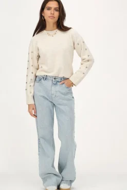 My Jewellery Pull Beige Avec Paillettes Et Perles Crème/Beige Best