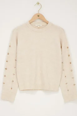 My Jewellery Pull Beige Avec Paillettes Et Perles Crème/Beige Best