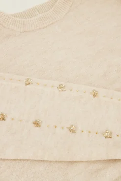 My Jewellery Pull Beige Avec Paillettes Et Perles Crème/Beige Best