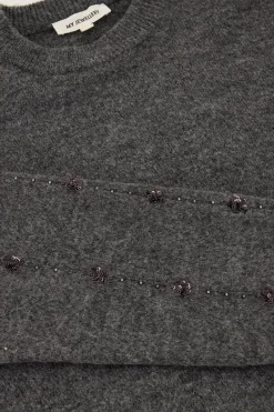 My Jewellery Pull Gris Avec Paillettes Et Perles Gris/Gris foncé Fashion