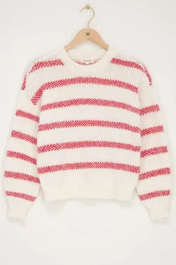 My Jewellery Pull Oversize Blanc à Rayures Rouges Blanc/Rouge Sale