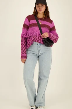 My Jewellery Pull Oversize En Maille Violet Et Bordeaux Avec Des Franges Violet/Bordeaux Hot