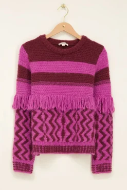 My Jewellery Pull Oversize En Maille Violet Et Bordeaux Avec Des Franges Violet/Bordeaux Hot