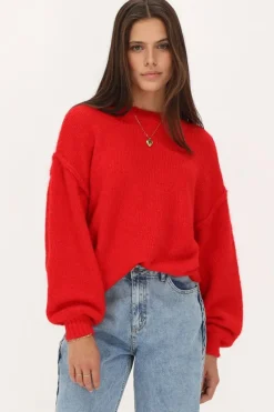 My Jewellery Pull Oversize à Manches Ballon Rouge Discount
