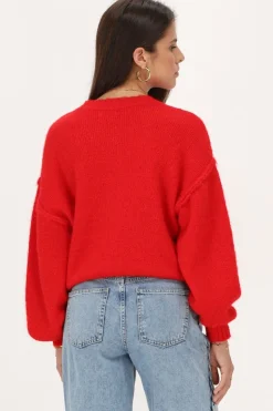 My Jewellery Pull Oversize à Manches Ballon Rouge Discount