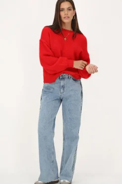My Jewellery Pull Oversize à Manches Ballon Rouge Discount