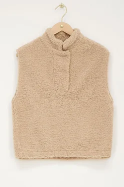 My Jewellery Pull Sans Manches Beige En Teddy Discount