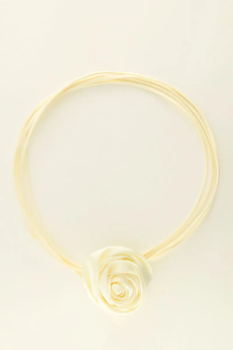 My Jewellery Ras De Cou Cordon Blanc Et Fleur Satinée New