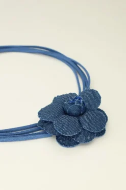 My Jewellery Ras De Cou Cordon Bleur Et Fleur En Denim Outlet