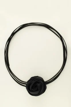 My Jewellery Ras De Cou Cordon Noir Et Fleur Satinée Outlet